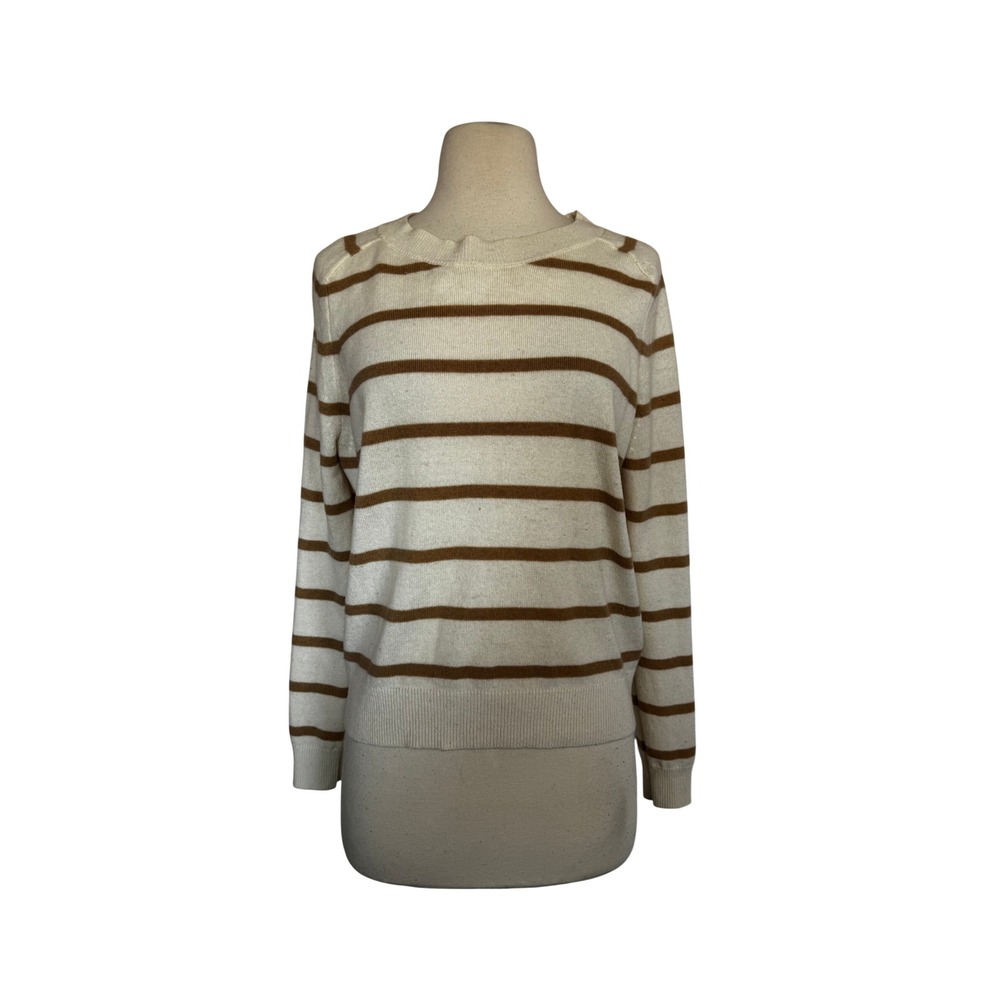 Vince Womens Cream Camel Striped Crewneck Wool Cashmere Long Sleeve Sweater XS